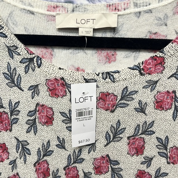 NWT-Loft Floral Tipped Pullover Crew Neck Sweater - Picture 4 of 6